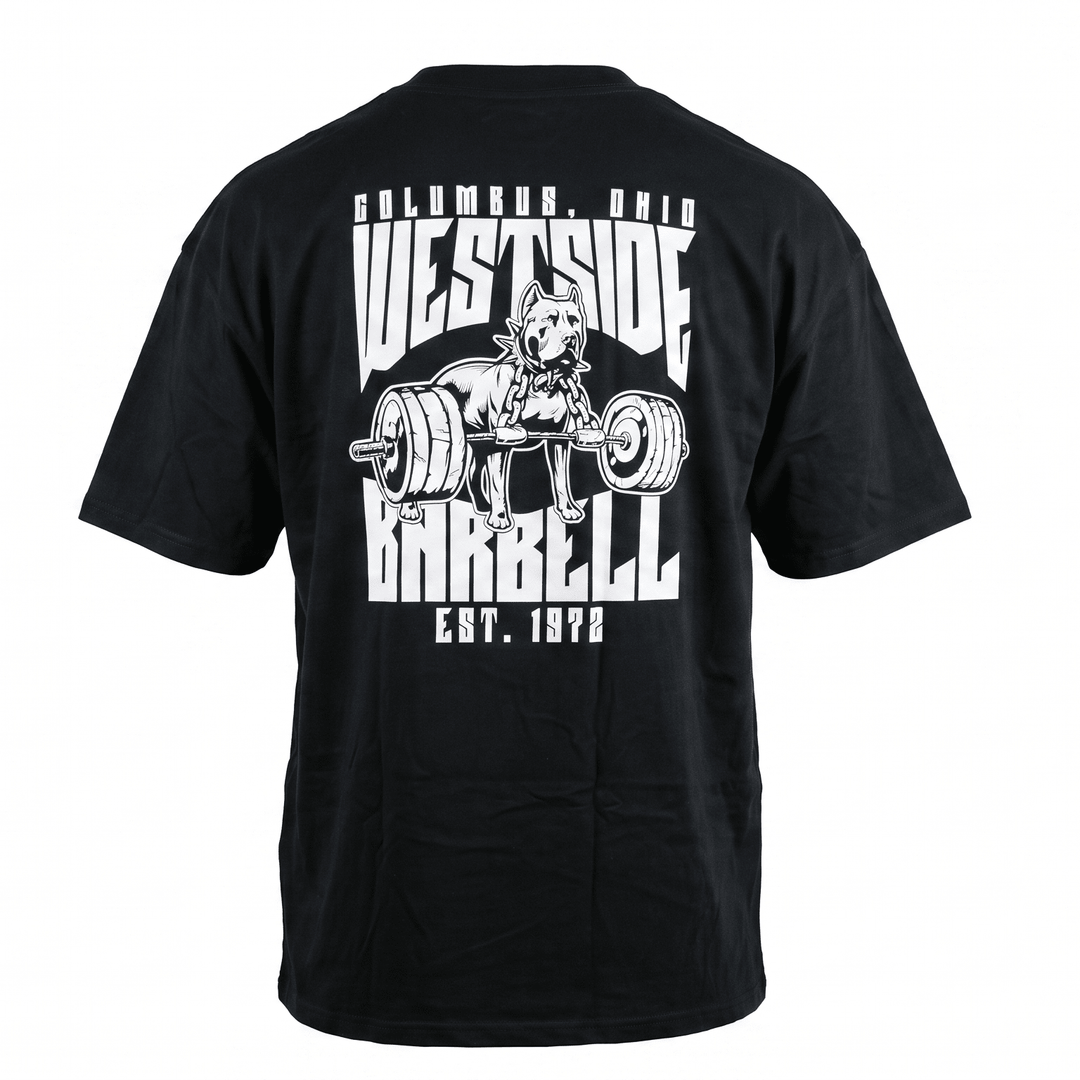 Westside Barbell For Those Who Do What Others Won't Tee in black, heavyweight cotton tee with embroidered chest text and screen-printed pit bull back graphic