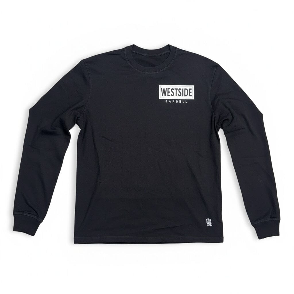 Black long-sleeve shirt with 'Westside' logo on a white background