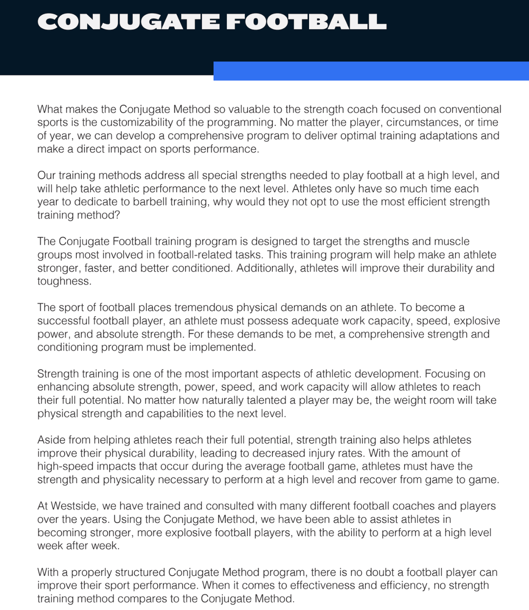 Conjugate Football Strength and Conditioning For High School Athletes