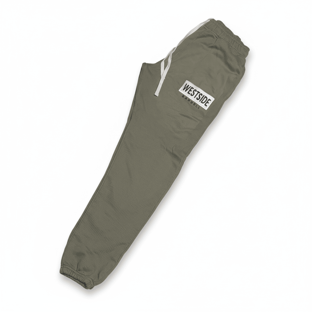 Green pants with a 'Westside' label on a white background