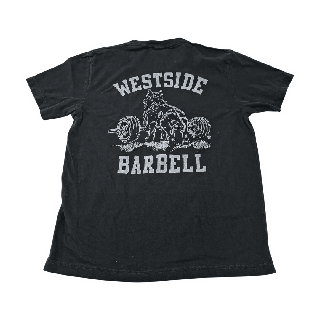Westside Barbell Washed OG Nitro Tee in washed black, back view with Nitro pitbull logo