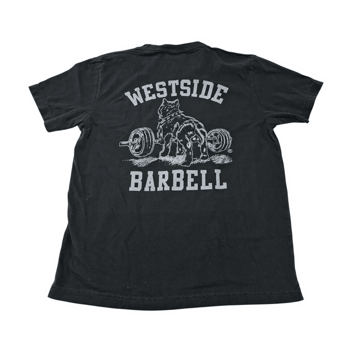 Westside Barbell Washed OG Nitro Tee in washed black, back view with Nitro pitbull logo