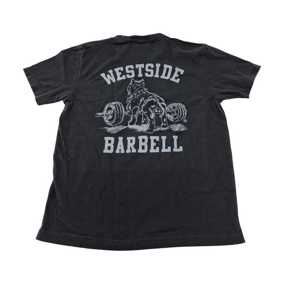 Westside Barbell Washed OG Nitro Tee in washed black, back view flat lay