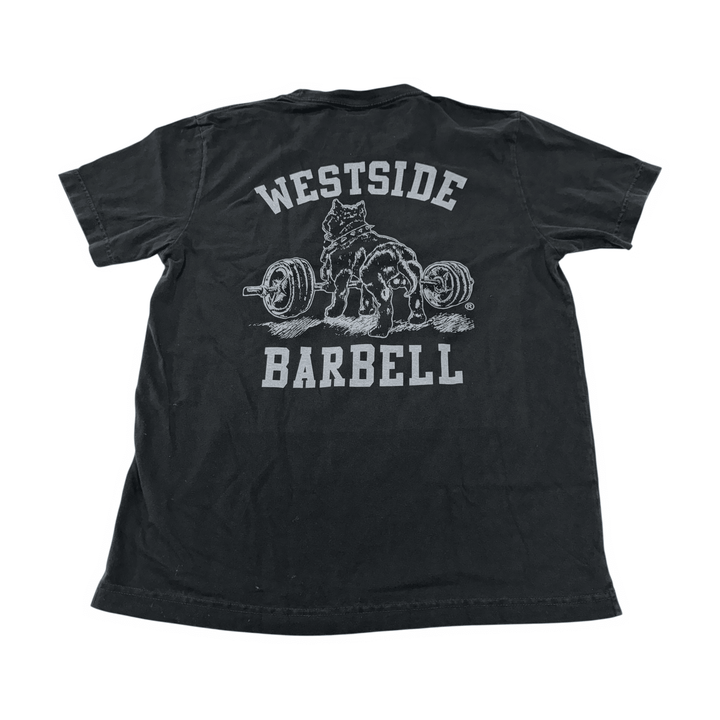 Westside Barbell Washed OG Nitro Tee in washed black, back view flat lay