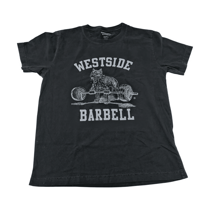 Westside Barbell Washed OG Nitro Tee in washed black, front view with Nitro pitbull logo