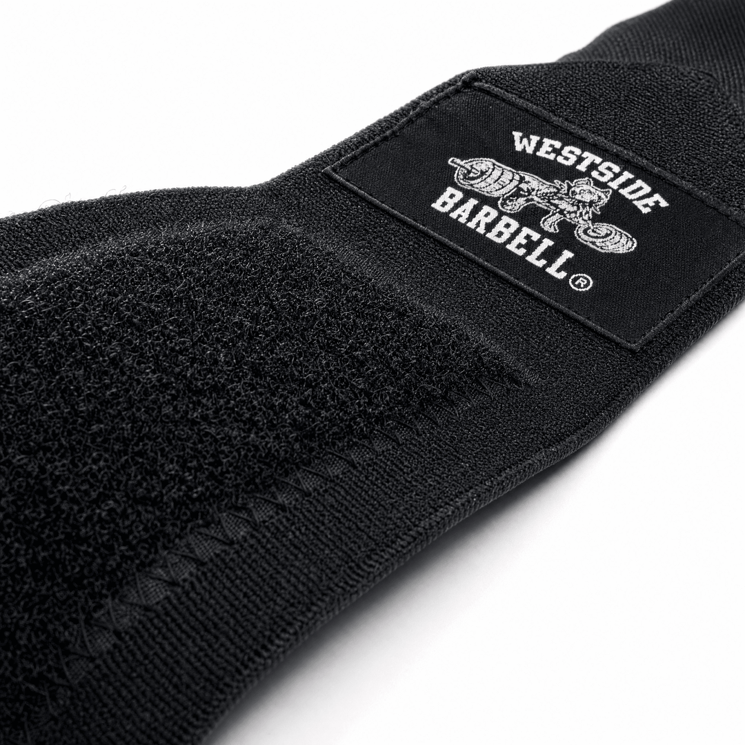 Close-up of the elastic fabric on Westside Barbell weightlifting wrist wraps