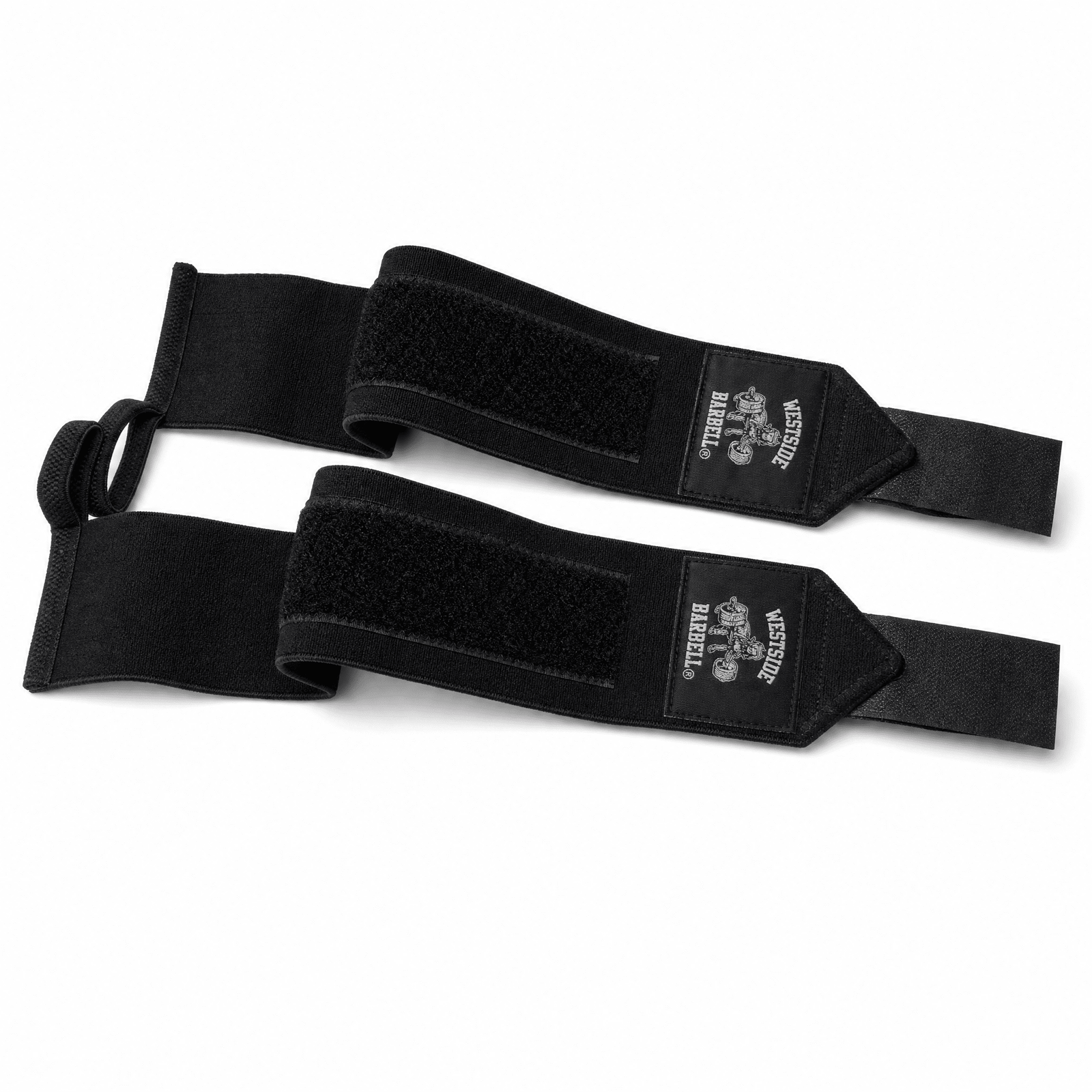 Westside Barbell 16-inch Velcro weightlifting wrist wraps, pair with thumb loop detail