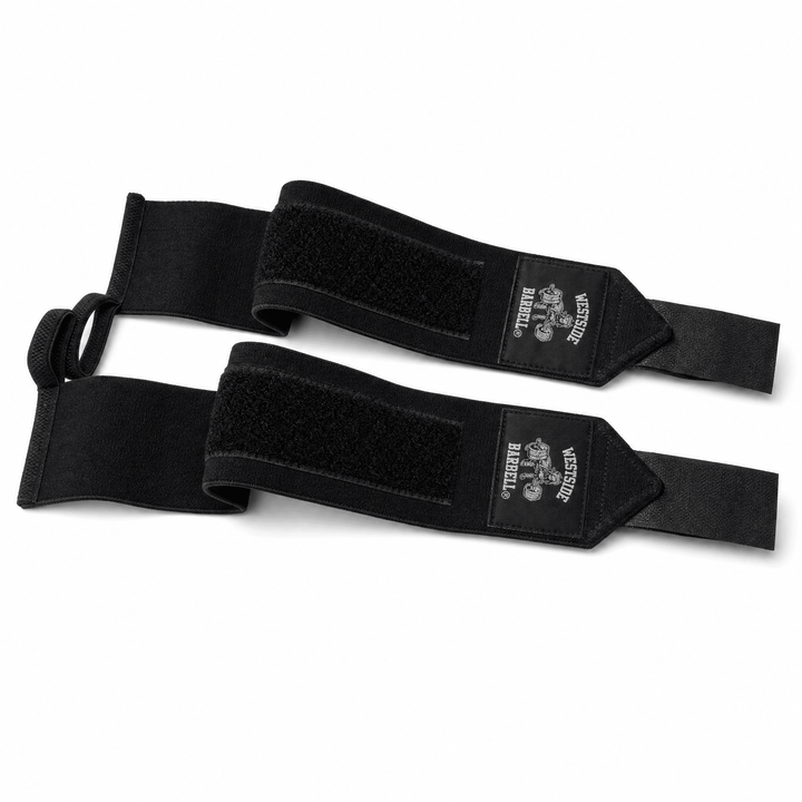 Westside Barbell 16-inch Velcro weightlifting wrist wraps, pair with thumb loop detail