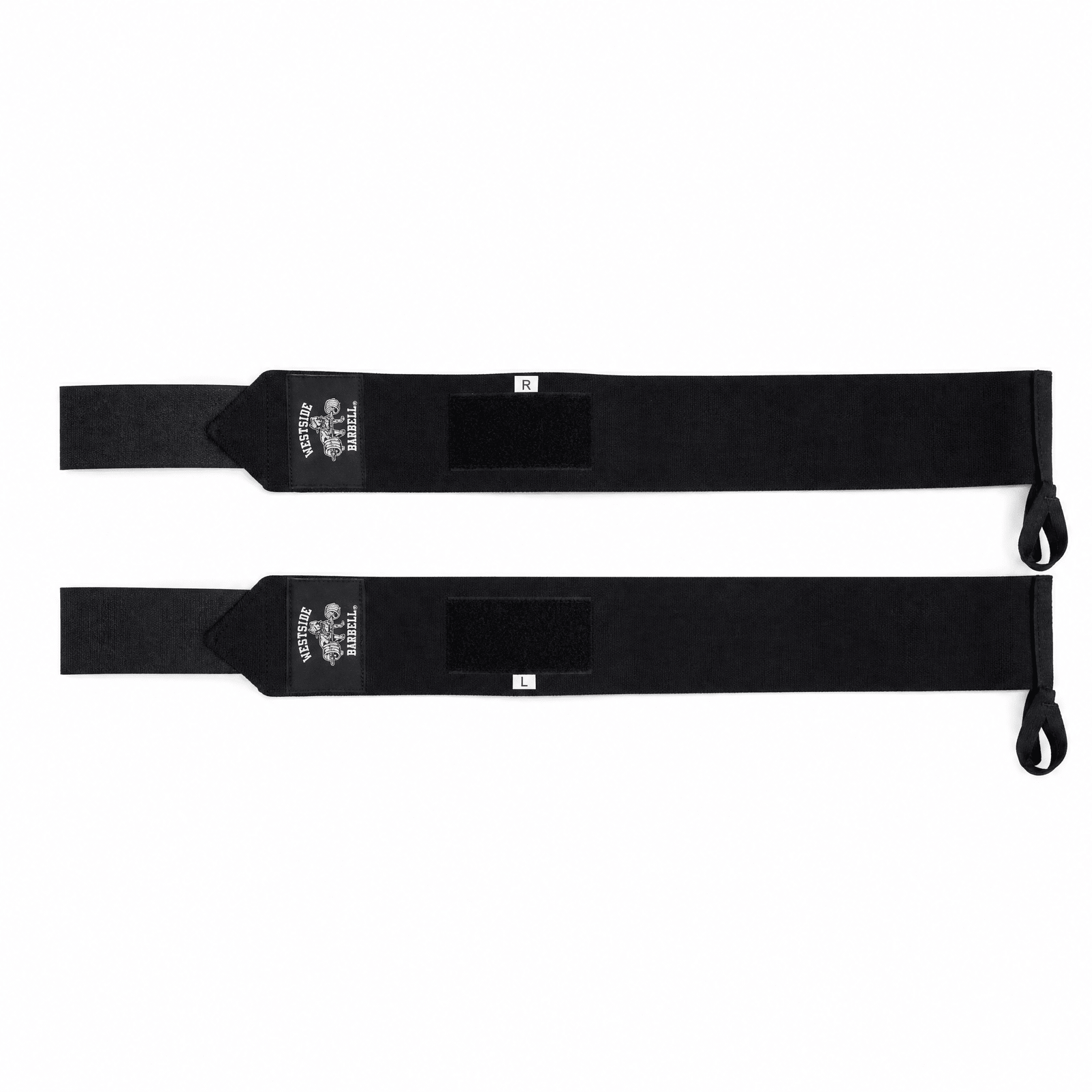 Westside Barbell 24-inch Velcro weightlifting wrist wraps, pair flat lay
