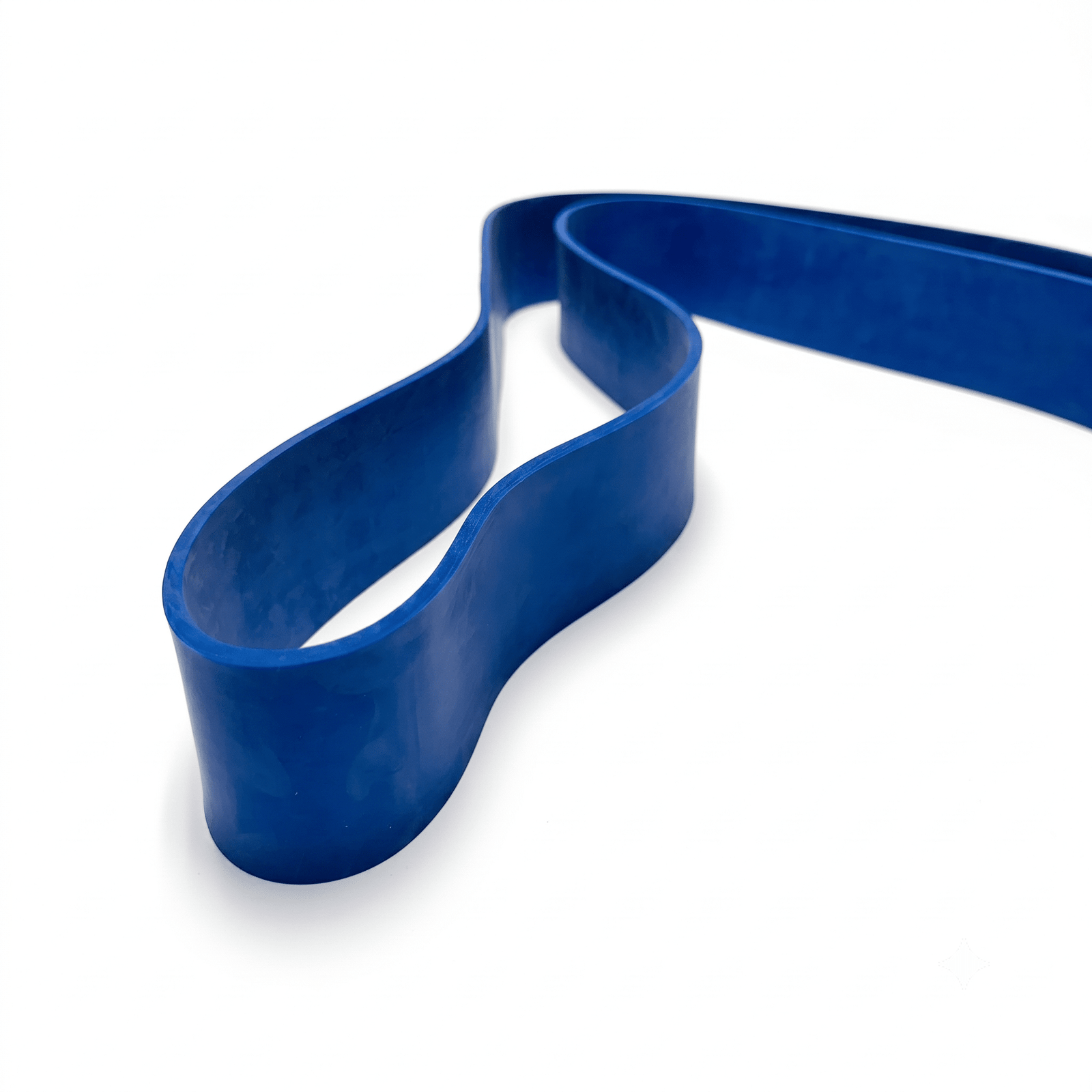 Westside Barbell blue strong band resistance band folded and
draped at an angle on a white background
