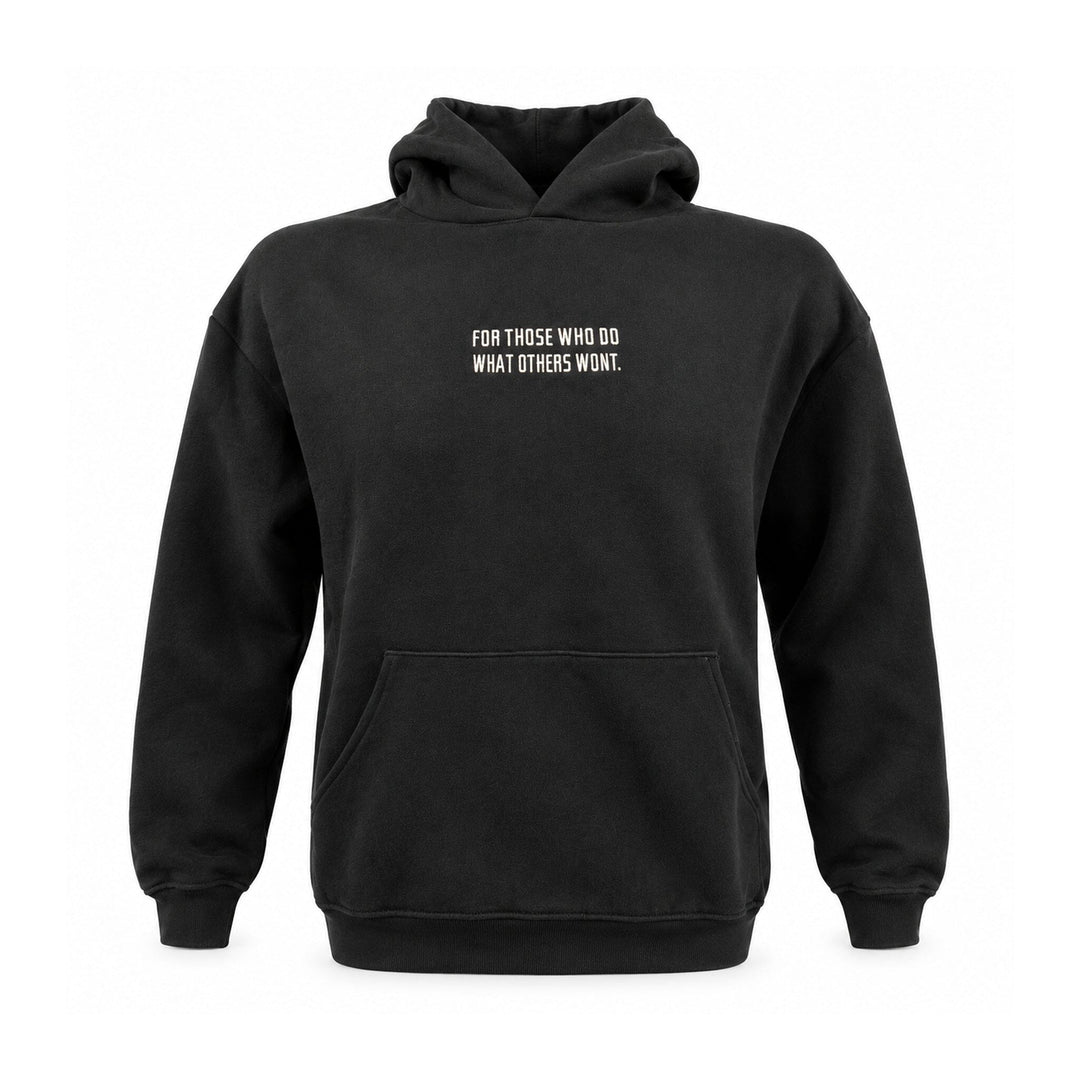 Front of black Westside Barbell hoodie with For Those Who Do What Others Won’t chest print