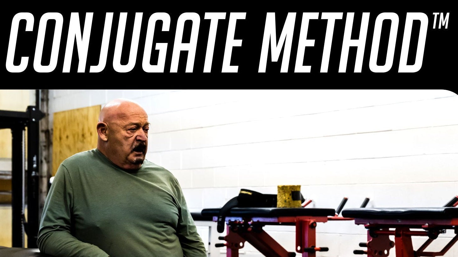 Advertisement for Westside Downloadable Seminars Conjugate Method featuring a man in a gym.