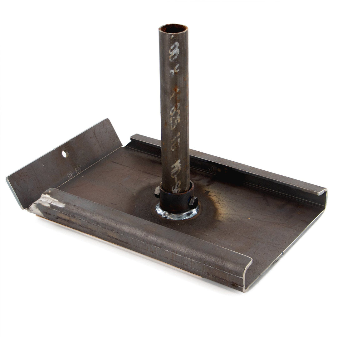 Raw steel Westside Barbell drag sled with upright weight horn on a white background.